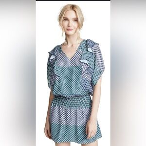Parker Luisa Mini Dress Womens Medium Multicolor Geometric Print Flutter Sleeve
